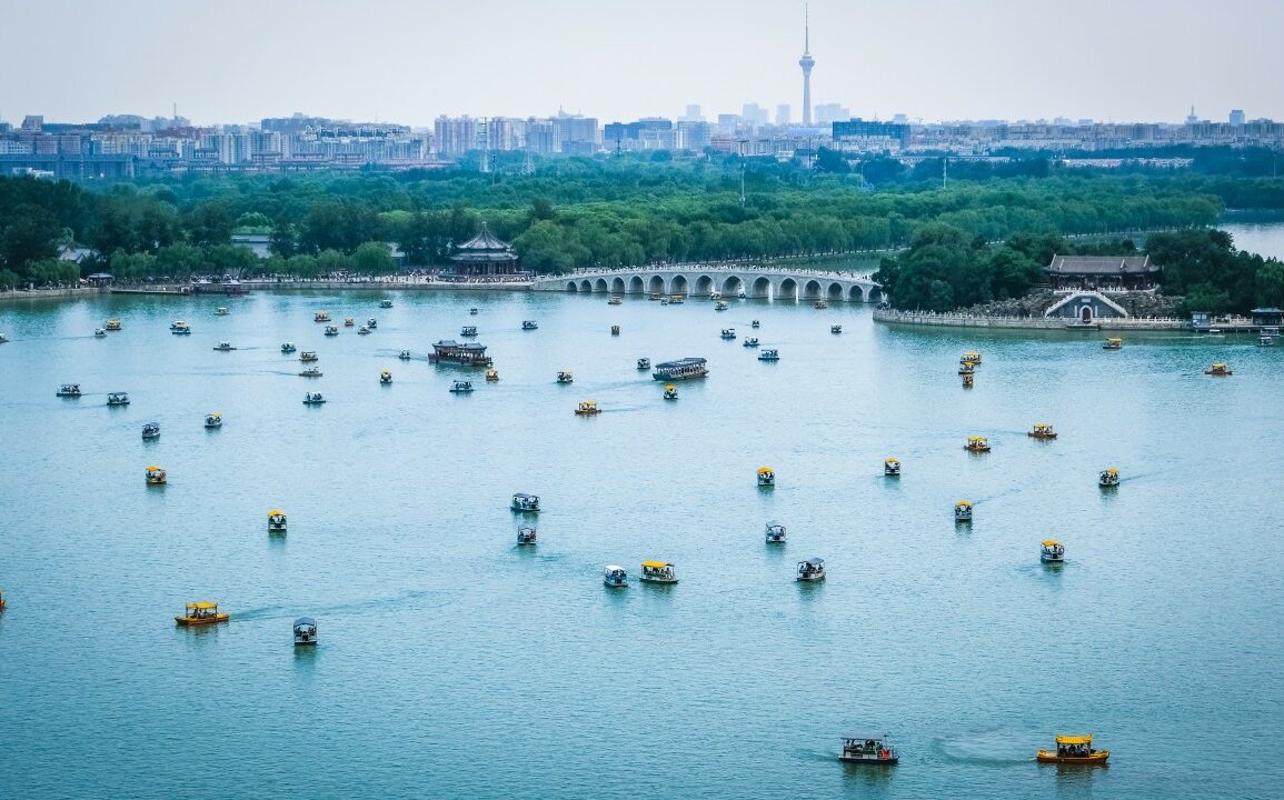 Boats on Water Near Birdge, in Beijing, China