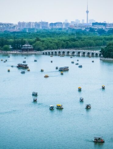 Boats on Water Near Birdge, in Beijing, China