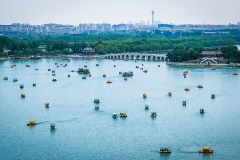 Boats on Water Near Birdge, in Beijing, China